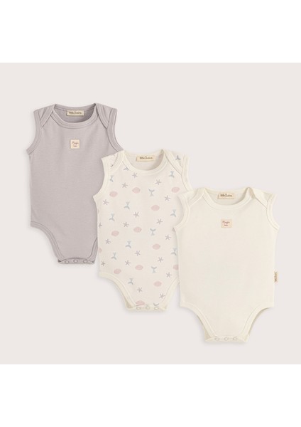 Magıc Sea 3'lü Kolsuz Body Set Ekru/lila