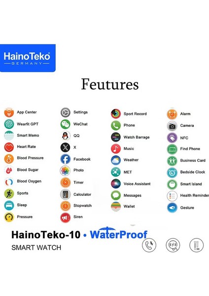 Hainoteko Watch Ultra 10 Amoled Ekran Waterproof 3 Kordonlu Akıllı Saat Siyah