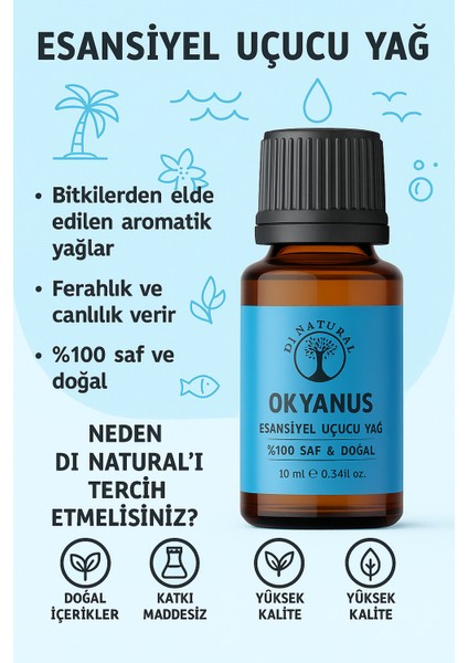 Okyanus Uçucu Yağ %100 Saf Doğal Esans Buhurdanlık Difüzör Oda Esansı 10 ml fırsatları