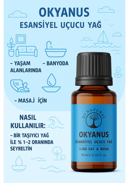 Okyanus Uçucu Yağ %100 Saf Doğal Esans Buhurdanlık Difüzör Oda Esansı 10 ml