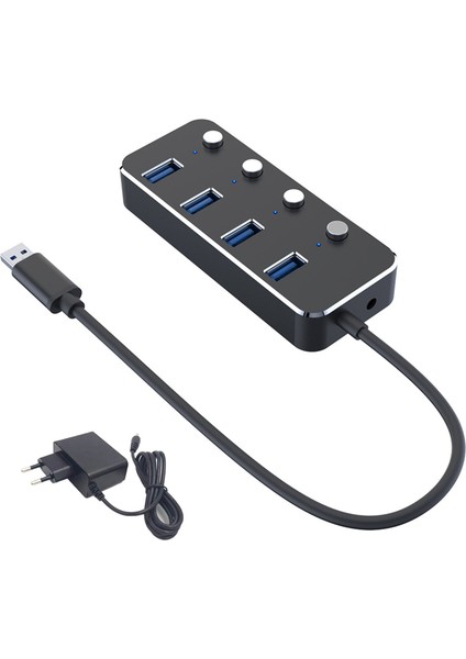 USB 3.0 Güç Adaptörü 4 Portlu Ayırıcı Hub 1.2m Kablo Hub Ab Fişi A (Yurt Dışından)
