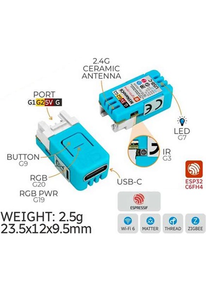 M5NANOC6 Düşük Güçlü Iot Geliştirme Kartı Yerleşik ESP32-C6FH4 (Yurt Dışından)