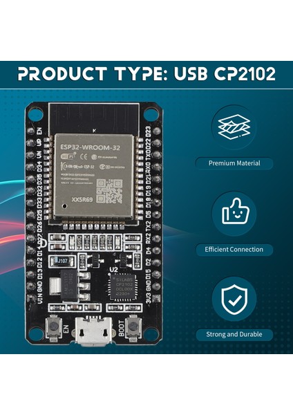 ESP32 Wroom-32 Geliştirme Kartı USB CP2102 Çift Çekirdekli Kablosuz Modülü (Yurt Dışından)