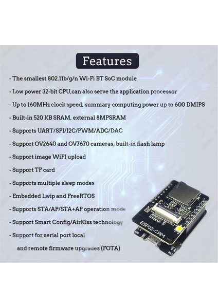 ESP32-CAM-MB Wıfı Bluetooth Geliştirme Kartı (Yurt Dışından)