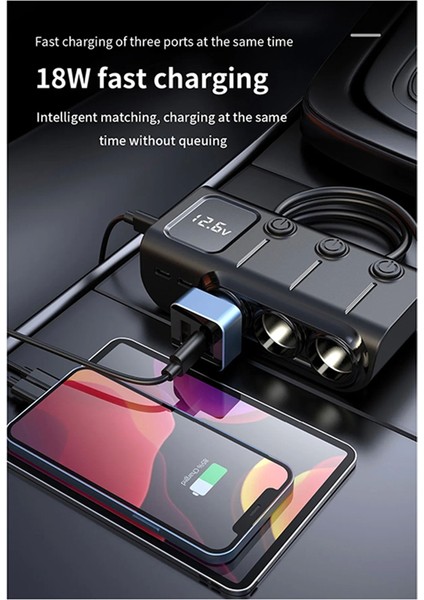 Araba Şarj Soketi Ayırıcı 3 Type-C 3 USB 120W Yüksek Güç Adaptörü (Yurt Dışından)