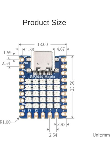 RP2040-MATRIX Mini Geliştirme Kartı, Kart Üzerinde 5x5 Matris ile RP2040 (Yurt Dışından)