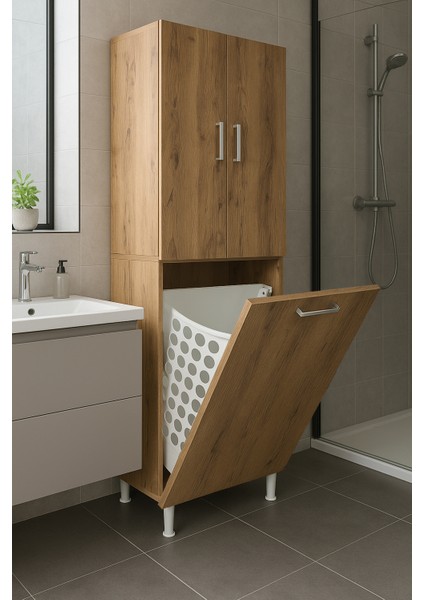 Azzuri Azzuri Home Çok Amaçlı Kirli Çamaşır Sepetli Banyo-Mutfak-Erzak Dolabı Atlantik Çam