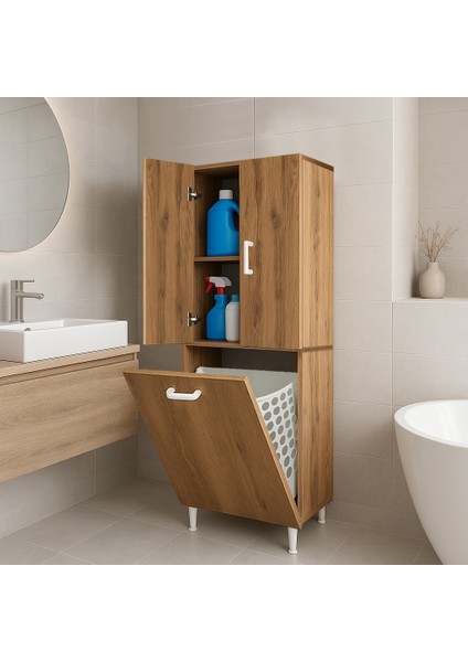 Azzuri Azzuri Home Çok Amaçlı Kirli Çamaşır Sepetli Banyo-Mutfak-Erzak Dolabı Atlantik Çam fiyatları