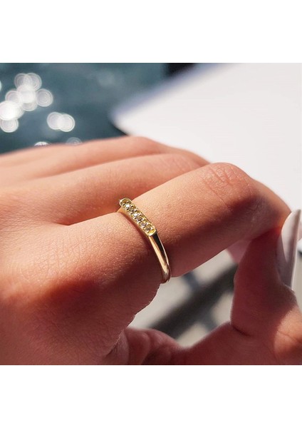 925 Ayar Sarı Gümüş Yüzük-Çubuk Sıra Taşlı 0.20 Ct Pırlanta Taşlı Alyans Yüzük-Hediye Gümüş Yüzük