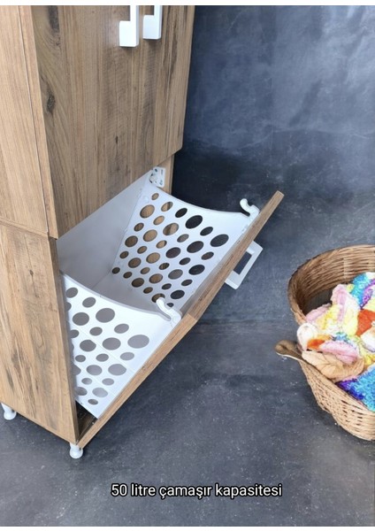 Azzuri Azzuri Home Çok Amaçlı Kirli Çamaşır Sepetli Banyo-Mutfak-Erzak Dolabı Atlantik Çam fırsatları