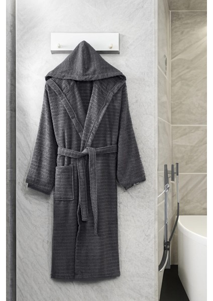 Kapüşonlu Unisex Banyo Bornozu &AMP;#37;100 Soft Pamuklu Antrasit fiyatları