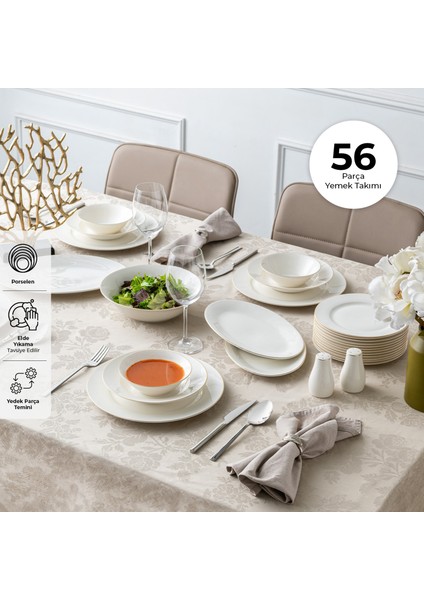 New Bone Frezya 56 Parça 12 Kişilik Yuvarlak Yemek Takımı Gold