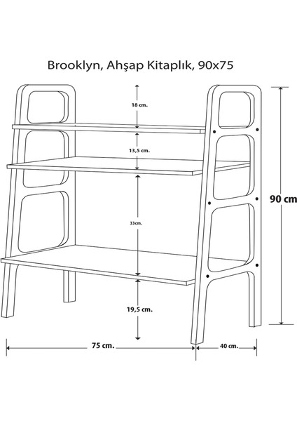 Brooklyn Ahşap Kitaplık, 90 x 75, Tik Renk, CPT4663-75 fırsatları