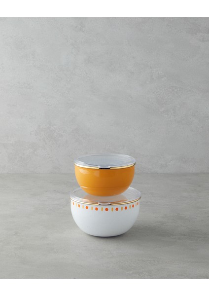 Summer Line Emaye 2'li Saklama Kabı 0,75 x 1,20 L Beyaz - Sarı