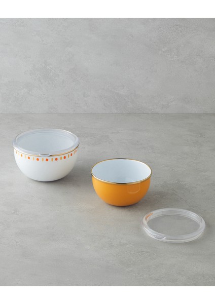 Summer Line Emaye 2'li Saklama Kabı 0,75 x 1,20 L Beyaz - Sarı fırsatları