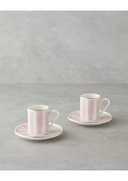 Serenade Bone Porselen 4 Parça 2 Kişilik Kahve Fincan Takımı 90 ml Pembe - Gold