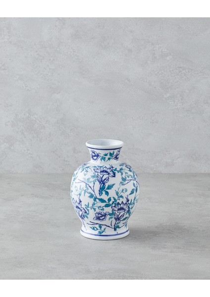 Blue Blanc Porselen Vazo 18,5 cm Mavi-Beyaz