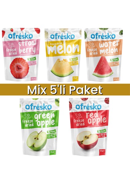 Kuru Meyve Cipsi Mix 5'li Paket - Dondurularak Kurutulmuş Kuru Meyve - Katkısız & İlave Şekersiz