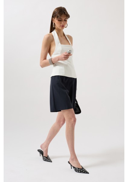 Kalın Askılı Crop Beyaz Bluz modelleri