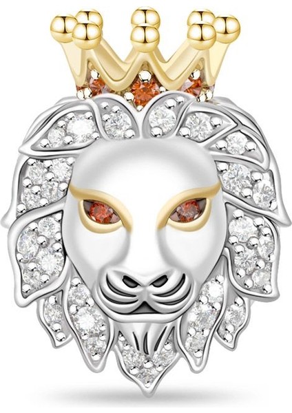 Aslan Kral 2 Renkli Charm, 925 Ayar Gümüş