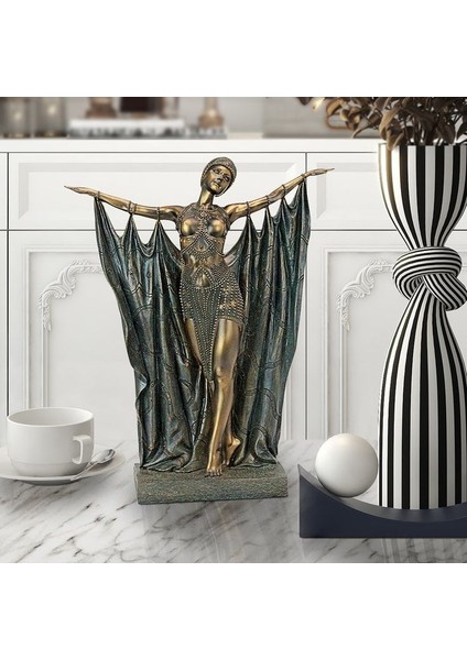 Büyük Boy Dekoratif Kraliçe Semiramis Egzotik Dansçı Art Deco Heykel Biblo 35 cm