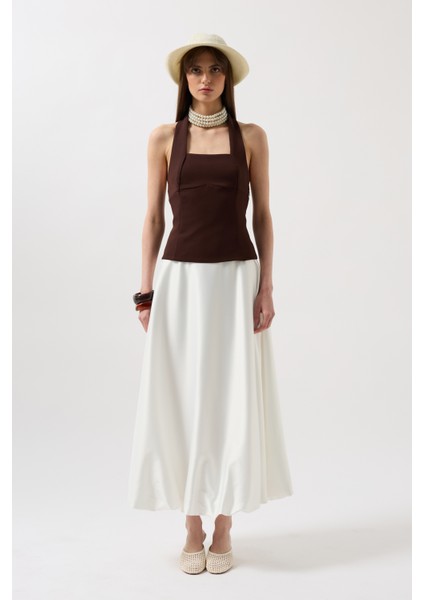 Kalın Askılı Crop Kahverengi Bluz fiyatları