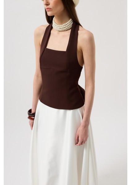 Kalın Askılı Crop Kahverengi Bluz fırsatları