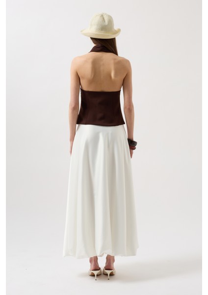 Kalın Askılı Crop Kahverengi Bluz indirimleri