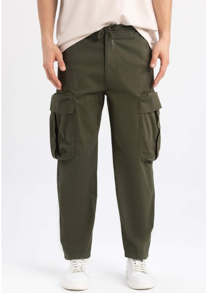 Gabardin Pantolon Rustik Loose Fit Kargo Cepli