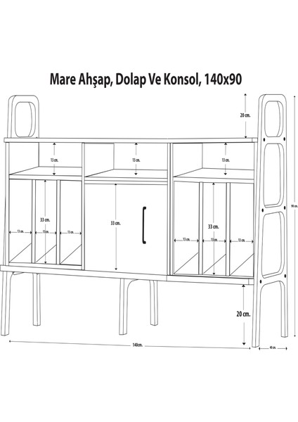 Mare Ahşap, Dolap ve Konsol, 140 x 90, Natural Renk, CPT4711-140 fırsatları
