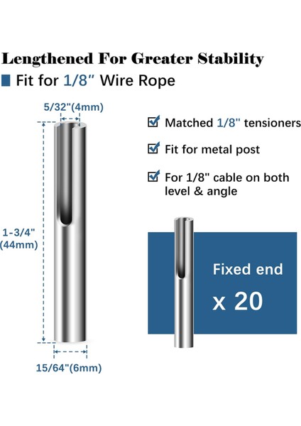 1/8 Inç Kablo Korkuluk Terminali Bağlantı Ankrajı Açısı, 20 Adet (Yurt Dışından) indirimleri