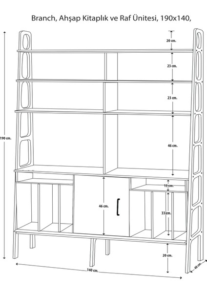 Branch, Ahşap Kitaplık ve Raf Ünitesi, 190X140, Tik Renk, CPT4753-190 indirimleri