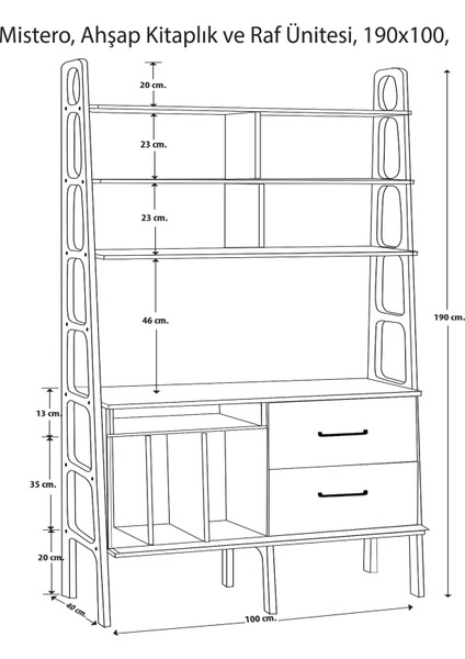 Mistero, Ahşap Kitaplık ve Raf Ünitesi, 190X100, Tik Renk, CPT4763-190