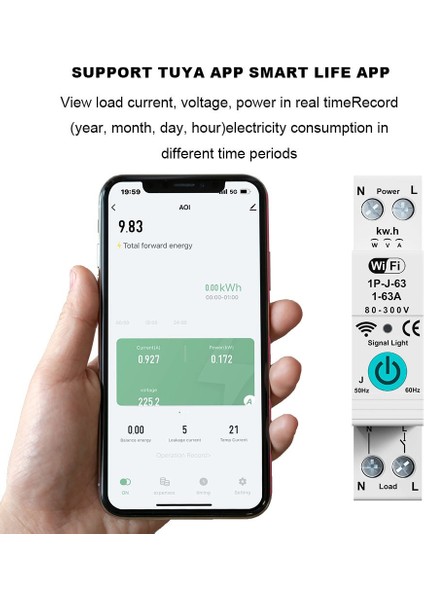 Wifi Devre Kesici AC220V 63A Ampermetre Enerji Uzaktan Mobil Kontrol (Yurt Dışından)