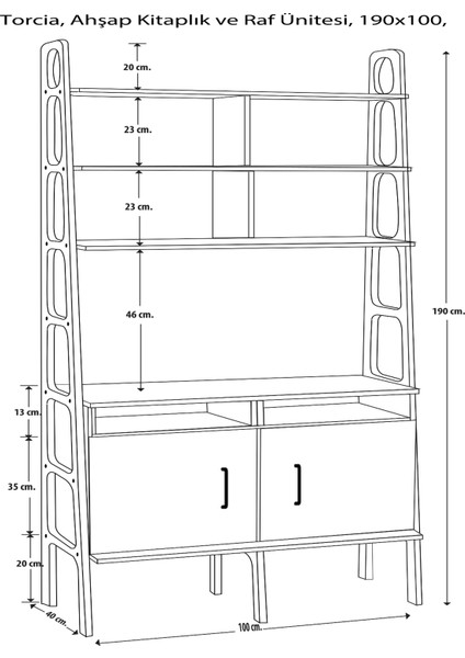 Torcia, Ahşap Kitaplık ve Raf Ünitesi, 190X100, Tik Renk, CPT4764-190