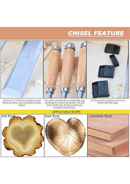 4 Parça Kapaklı Ahşap Keski Seti, Kayın Yüksek Etkili Sap (Yurt Dışından) modelleri