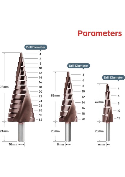 Kademeli Matkap Ucu Seti, 3 Adet Titanyum Kademeli Matkap Ucu, B (Yurt Dışından) fırsatları