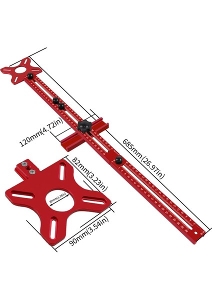 Yönlendirici Frezeleme Yiv Braketi, 9-61CM Yarıçaplı Yönlendirici Daire Kesme Aparatı (Yurt Dışından) modelleri