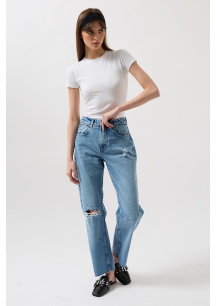 Lazer Kesim Yüksek Bel Mavi Jean modelleri