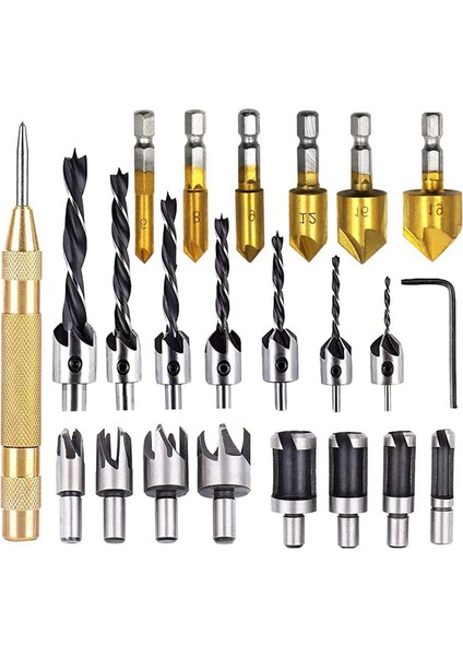 23'lü Ahşap Işleme Pah Delme Alet Seti Ahşap Tapa Kesici (Yurt Dışından)