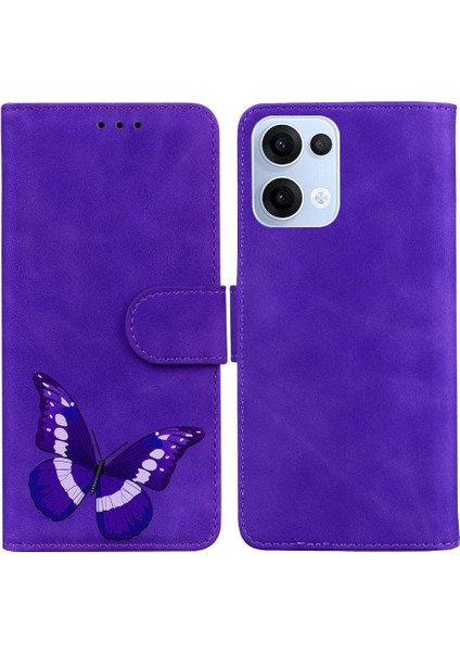 Oppo Reno 13 5g Cüzdan Için Kılıf Renk Baskılı Kart Yuvaları Kelebek Flip (Yurt Dışından)
