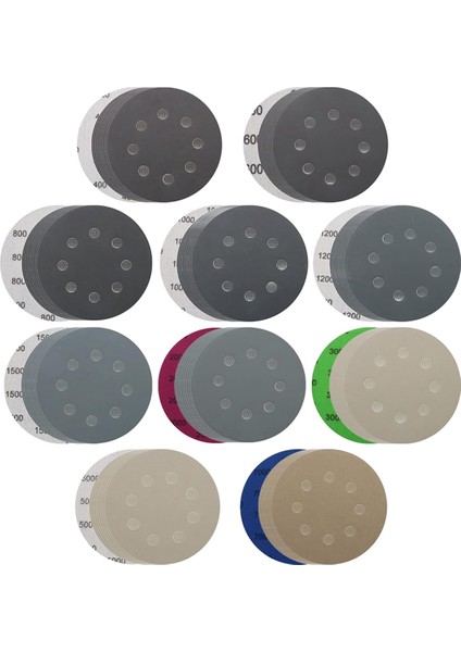 100 Adet Islak Kuru Zımpara Diskleri 125MM, 5ın 8 Delikli Kanca ve Halka Zımpara Kağıdı (Yurt Dışından)