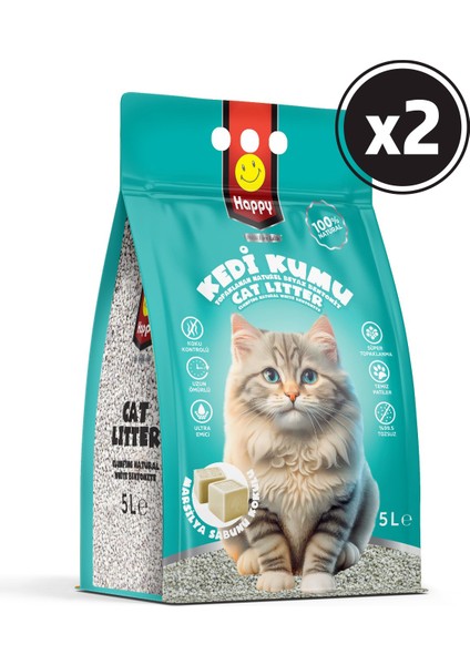 Topaklanan Bentonit Marsilya Sabunlu Kedi Kumu 5 lt x 2 Adet