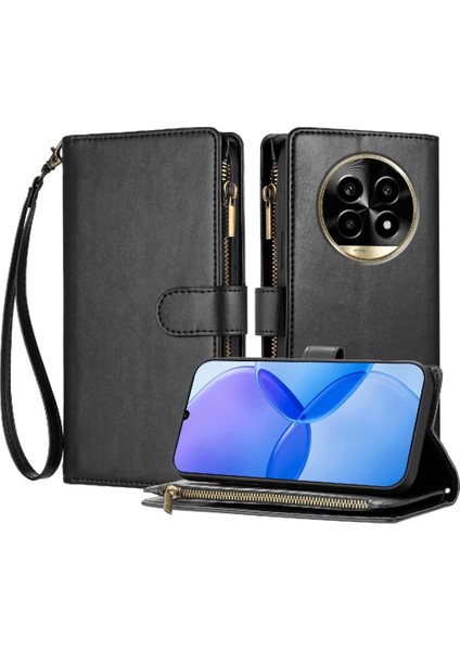 Realme 13 Pro Plus Kart Yuvaları Için Kılıf Cüzdan Fermuar Pu Deri Folio Kapak (Yurt Dışından)