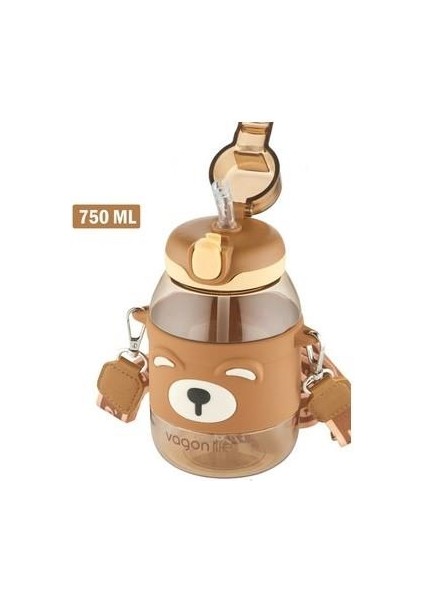 Pipetli Çocuk Matarası 750ML Kahverengi