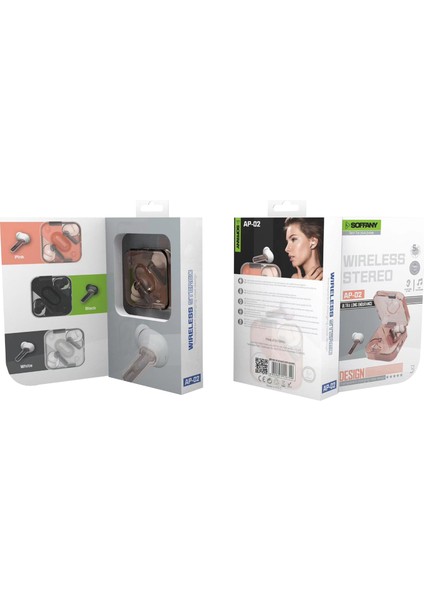 Ap-02 Bluetooth Kulaklık Pembe Tws ve Şarj Kablosu, Kablosuz Kulaklık