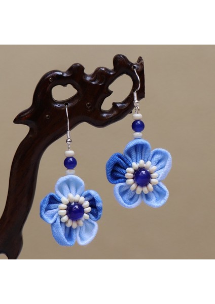 Etnik Eşsiz Küpeler - El Bağı Boyalı Mavi Desen, Doğal Indigo (Oryantal Stil) (Yurt Dışından)