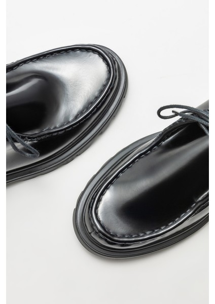 Elle Siyah Deri Kadın Günlük Düz Ayakkabı modelleri