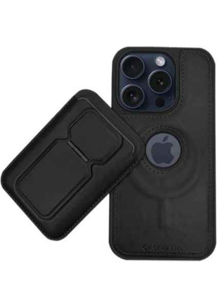 iPhone 15 Pro Max Uyumlu Standlı Kartlıklı Magsafe Wireless Şarj Özellikli Deri Cüzdan Kılıf