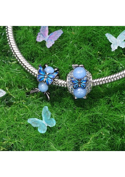 Karanlıkta Parlayan Mavi Kelebek Charm, 925 Ayar Gümüş fiyatları